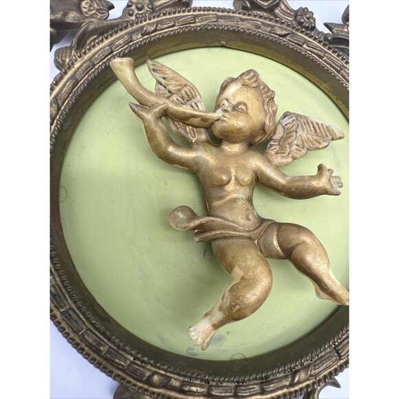 Vintage Hollywood Regency Gold Gilt Ornate Bow Cherub 3D Resin Wall Plaque READ - Picture 4 of 16